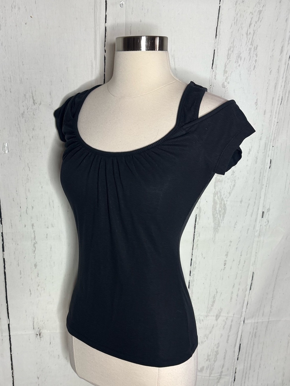 Moda International Black Ribbed Lyocell Top